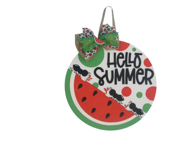 Hand-painted watermelon door hanger with 3D layered design, summer welcome sign for front door.